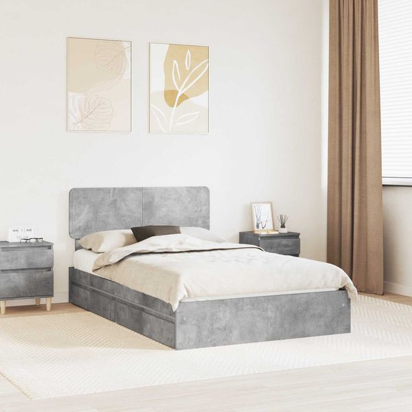 vidaXL Aufbewahrungsbett Beton Grau 135 x 190 cm Holzwerkstoff 3412286