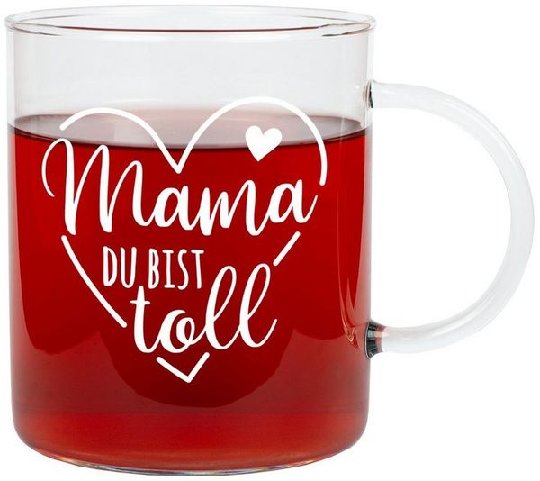 Herz & Heim Teeglas für Mama als Geschenk zu Muttertag - Glas Tasse als Muttertagsgeschenk, mit Aufdruck, 400 ml, Leonardo