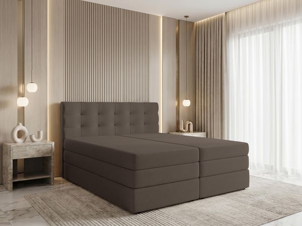AX LIVING Finike Boxspringbett 140x200 cm mit Topper, Doppelbett, Braun