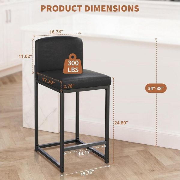 GarveeMore Barhocker 2er-Set,gepolsterte Barhocker in Tresenhöhe (63 cm),Modernes Barhocker, Tresenhocker aus Kunstleder mit Rückenlehne für Kücheninseln