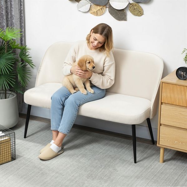 Kleines Sofa modern, minimalistisch, samtartiger Bezug, hohe Beine, bis 220kg, verstellbare Füße, 127cm breit, gemütlich,Beige
