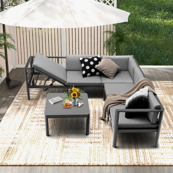 COSTWAY Gartenlounge-Set, Aluminium wetterfest, 6-fach Verstellbar, für Terrasse, Garten