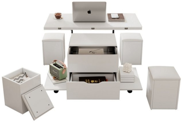 REDOM Couchtisch Anhebbarer Multifunktionstisch (Satztisch, Wohnzimmertisch Beistelltisch, Wohnzimmertisch, 1-St, 1 Schublade, 4 Hocker mit Stauraum), mit Lift-Top-Mechanismus, verwendete Gegenstände Bild 4