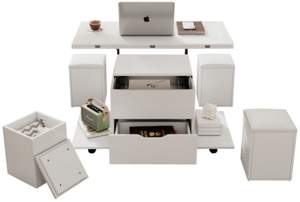 REDOM Couchtisch Anhebbarer Multifunktionstisch (Satztisch, Wohnzimmertisch Beistelltisch, Wohnzimmertisch, 1-St, 1 Schublade, 4 Hocker mit Stauraum), mit Lift-Top-Mechanismus, verwendete Gegenstände Bild 5