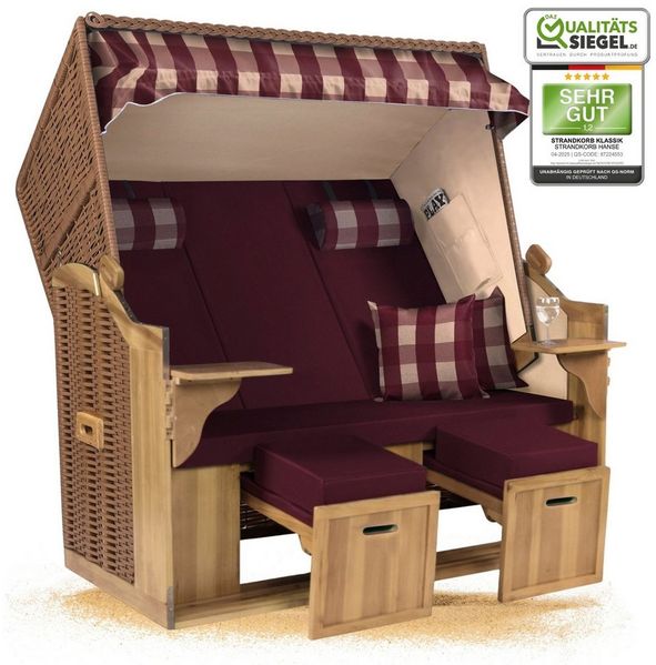 Strandkorb Hanse Strandkorb Strandkorb Ostsee XXL 2,5-Sitzer Volllieger Beige Rot, BxTxH: 150 x 80 x 160 cm, Ostsee XXL Volllieger, Ostsee 2,5-Sitzer Modell 2025, Stabiles Wacholder mit handgefertigtem Polyrattangeflecht