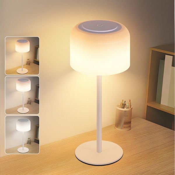 ZMH LED Schreibtischlampe LED kabellos dimmbar 3000-6500K USB-C Tischleuchte für Terrasse, Augenschutz, LED fest integriert, Warmweiß-Neutralweiß-Kaltweiß, Tischleuchte für Innen, Tischlampe für Draußen.