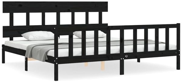 Doppelbett, Betten für Erwachsene, Massivholzbett mit Kopfteil Schwarz 200x200 cm de1175