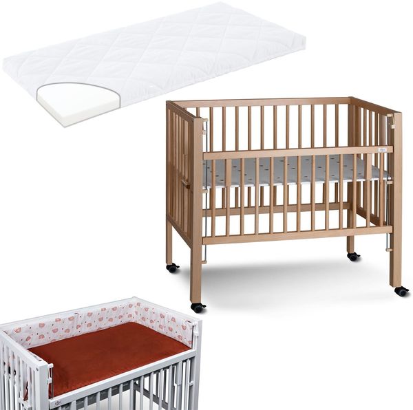 Tissi Anstellbett / Beistellbett Sophie inkl. Matratze und Nestchen Rainbow, Buche Natur