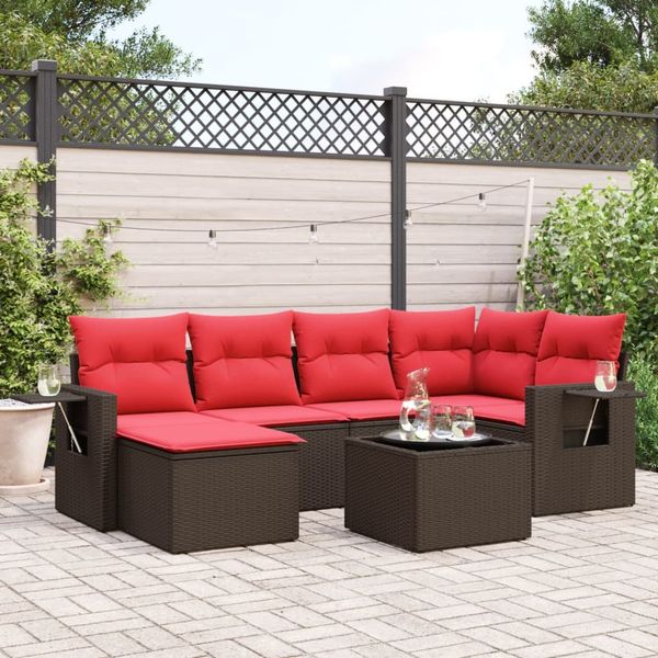 vidaXL 7-teiliges Gartensofa-Set mit Kissen, braun, Polyrattan 3220473