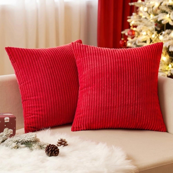 EMEMA Kissenbezug Kordsamt Dekorative Zierkissen 50x50 cm Rot 2er Set
