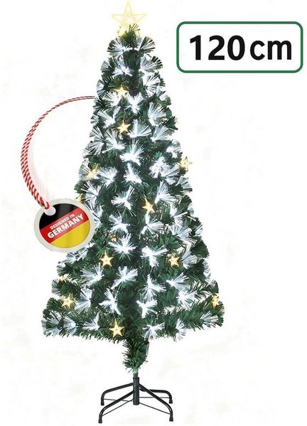 WILGOON Künstlicher Weihnachtsbaum Künstlicher Weihnachtsbaum, dichter Tannenbaum zu Weihnachten, 120 cm Baum mit LED & Faseroptik, Strahlende Farben, moderne Optik