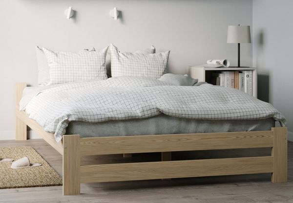 Home Collective Holzbett mit Lattenrost Modern Bett Kiefer Bettgestell Massivholzbett Klassisch (90x200, 120x200, 140x200, 160x200 cm), Doppelbett, Skandi Boho Landhaus Kopfteil flach 120x200 cm natur