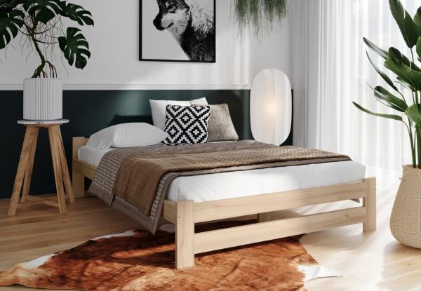 Home Collective Holzbett mit Lattenrost Modern Bett Kiefer Bettgestell Massivholzbett Klassisch (90x200, 120x200, 140x200, 160x200 cm), Doppelbett, Skandi Boho Landhaus Kopfteil flach 120x200 cm natur