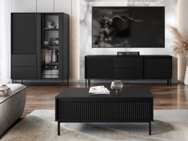 Wohnzimmer-Set Ozmi V (Farbe: Schwarz)