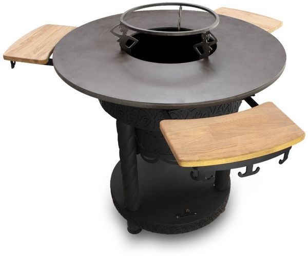 Grill Feuerplatte Olymp Feuerstelle mit Holzregalen