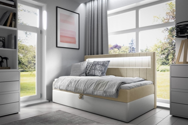 Boxspringbett Gästebett Kinderbett FABIAN Nr. 2 100x200cm Weiss-Beige