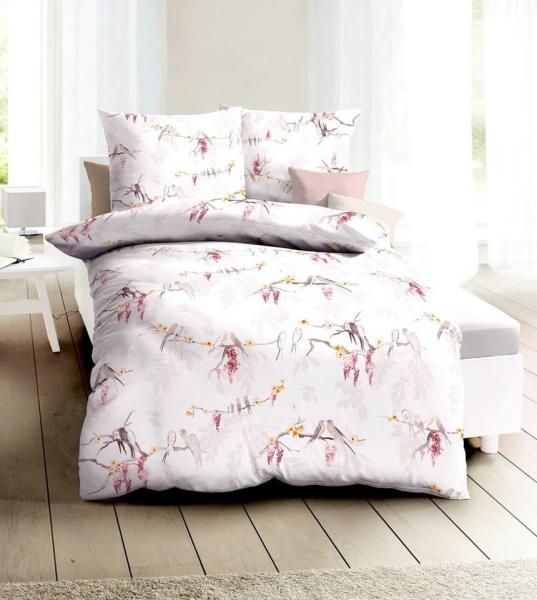 Kaeppel Bettwäsche Kaeppel Linon Renforcé Wende Bettwäsche 135x200cm 2 tg Vögel Rosa Weiß, Renforcé, 2 teilig, Elegante Ganzjahresbettwäsche mit wunderschönem Motiv