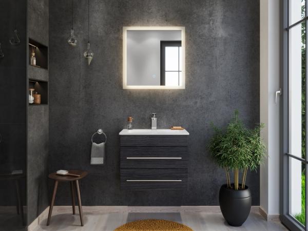 Badmöbel Mars 600 2-teilig mit LED Spiegel SlimLine SoftClose anthrazit gemasert : Anthrazit gemasert