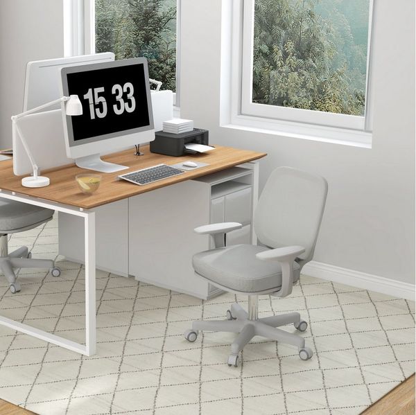Vinsetto Bürostuhl mit Drehfunktion, höhenverstellbar (ergonomisch Schreibtischstuhl, 1 St), für Home-Office, Polyester, Grau