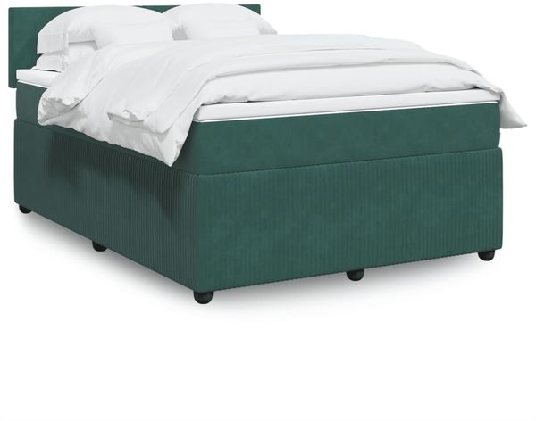 vidaXL Boxspringbett mit Matratze Dunkelgrün 140x190 cm Samt 3290031