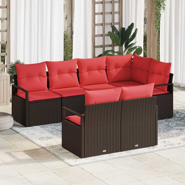 vidaXL Gartensofa-set mit Kissen 7 pcs Braun und Rot Poly-Rattan 3355093