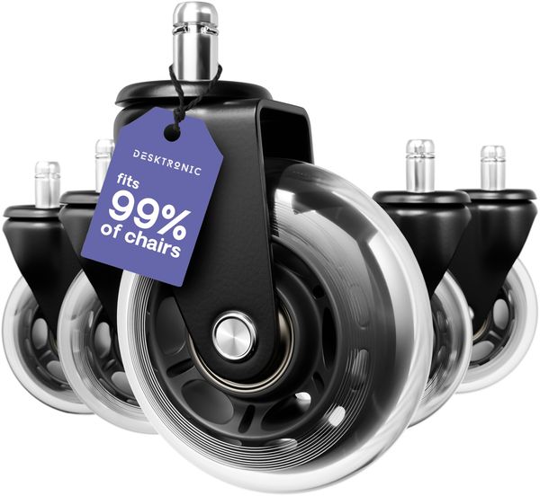 Desktronic Bürostuhlrollen Schwarz, Ersatzrollen 360°, Set 5 Stück, Ersatzräder für Bürostühle auf Teppich- und Parkettböden