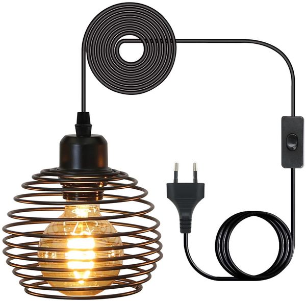 ZMH Pendelleuchte Vintage Hängelampe Industrial - Schwarz 1.5M Pendellampe Esstisch mit Schalter Stecker E27 Retro Lampenfassung 1fla. Max. 60W Hängeleuchte für Schlafzimmer Wohnzimmer Küche Restaurant