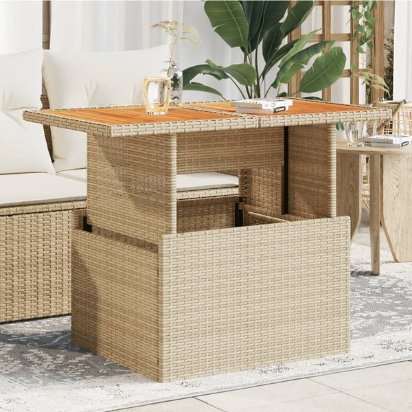 Gartentisch, Balkontisch, Küchentisch Beige 100 x 55 x 73 cm Poly Rattan und Akazienholz