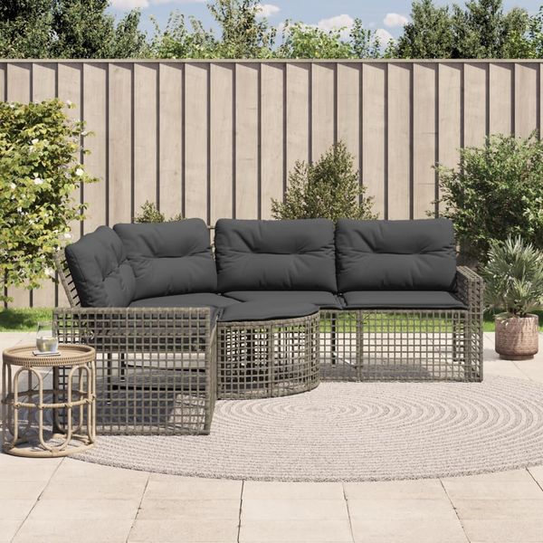 vidaXL Gartensofa in L-Form mit Kissen und Fußbank Grau Poly Rattan 365895