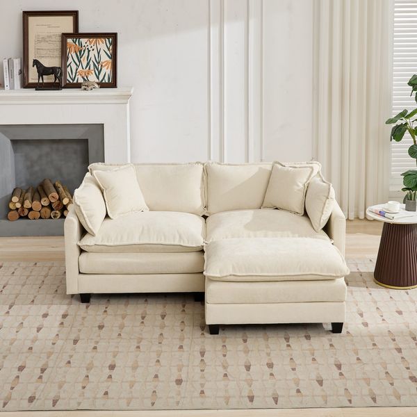 Sofa Modulsofa mit großer Sitzfläche, Chenille-Bezug, Beige, ergonomische Rückenpolster, flexibel kombinierbar,75*195*84 cm