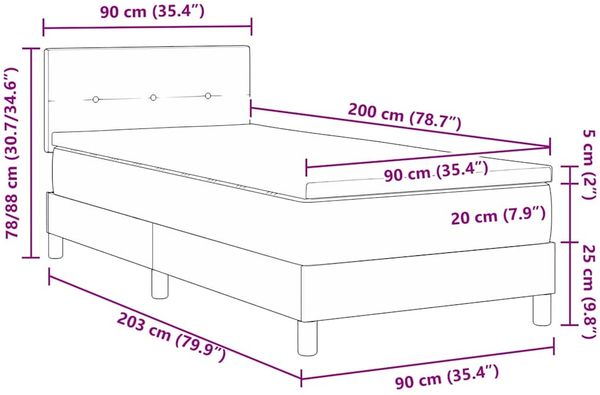 vidaXL Boxspringbett mit Kissen mit Kopfteil Schwarz 90 x 200 cm Stoff 3338890 Bild 12
