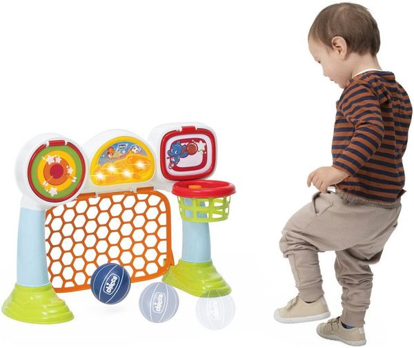 Chicco Fußballtor Multi-Sport-Aktivitätsspiel, 3in1, Made in Europe, mit Licht- und Soundeffekt