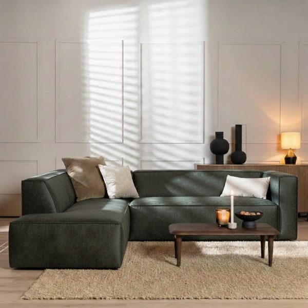 Bronx71 Ecksofa Memphis Samt grün links