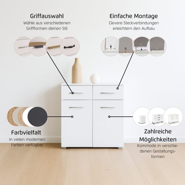 rauch Aditio Box, Kommode, 2-türig, 2 Schubladen, mit Softclose-Funktion, Farbe Weiß, BxHxT 80x81x42cm Bild 5