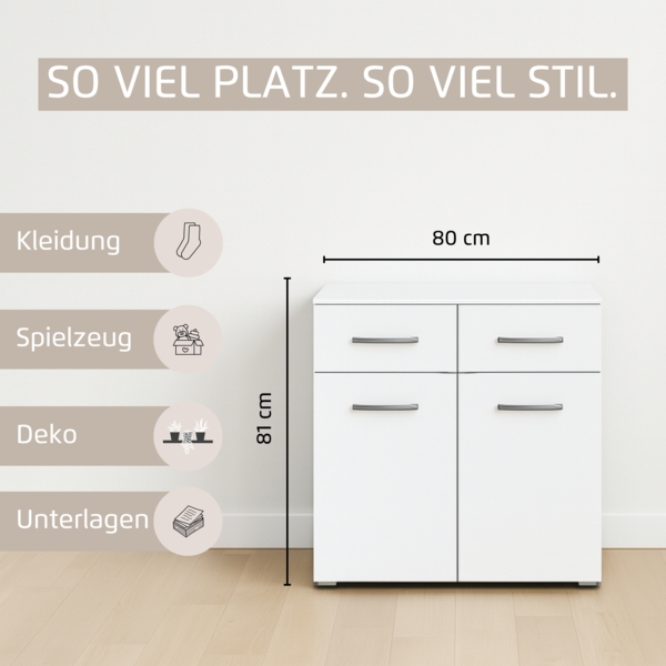 rauch Aditio Box, Kommode, 2-türig, 2 Schubladen, mit Softclose-Funktion, Farbe Weiß, BxHxT 80x81x42cm Bild 6