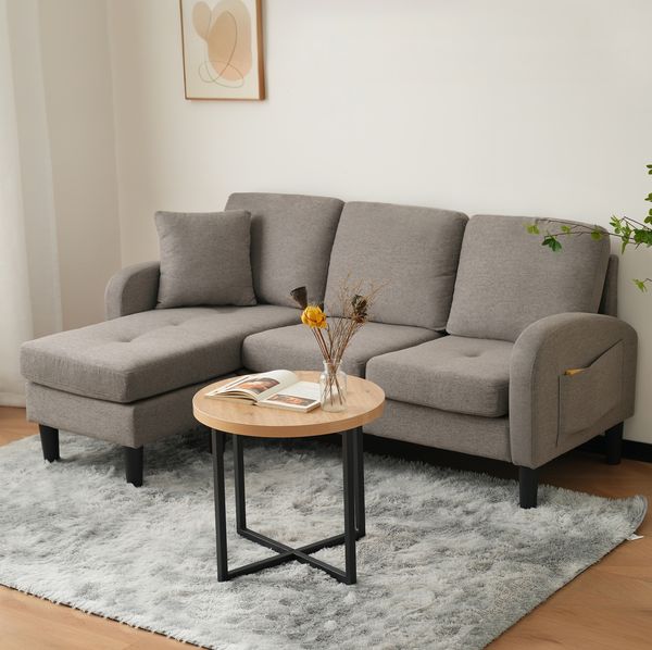 L-förmiges Ecksofa 166x118x77 cm Antique Dark Grey, modular mit Chaiselongue & Baumwoll-Leinen