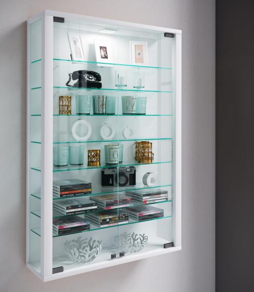 Vitrinenschrank Glas Wandschrank Vitrine LED Sammlervitrine Hängeschrank weiß