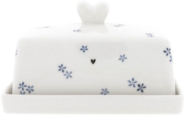 Bastion Collections Butterdose Butterschale Blumen Weiß Blau LI/BUTTER HE 009IB