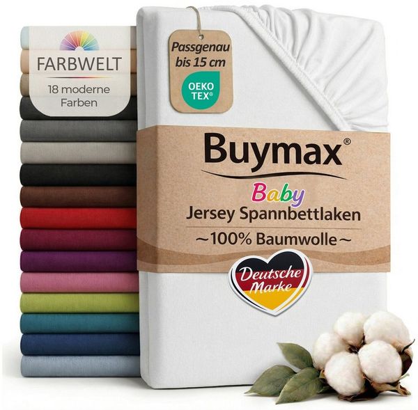 Buymax Spannbettlaken Babybett Kinderbett 60x120 cm 70x140 cm, Jersey 100% Baumwolle, Gummizug: Rundumgummi, (1 Stück), bis 15 cm Matratzenhöhe, weich, atmungsaktiv, hautfreundlich
