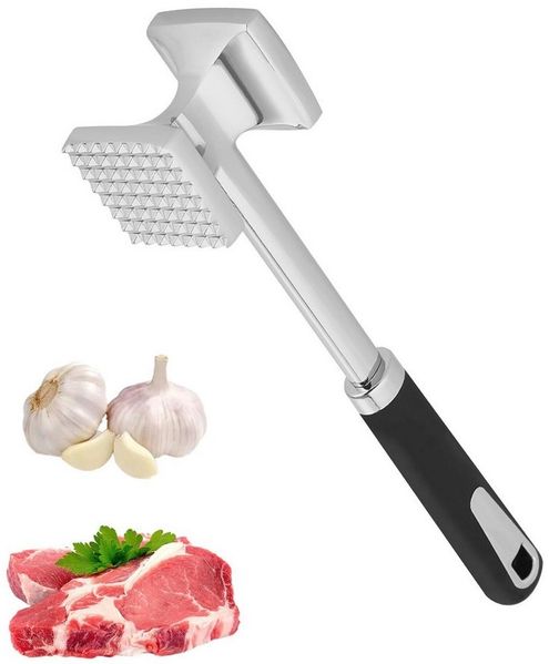 SURFOU Fleischklopfer Edelstahl Burger Smasher Fleischzartmacher Schnitzelklopfer Steaker, Doppelseitiger Fleischklopfer - 27 cm, Antihaft, ergonomischer Griff