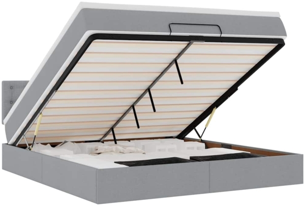 vidaXL Ottoman-Bett mit Matratze & LEDs Hellgrau 160x200 cm Stoff 3312485