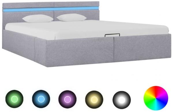 vidaXL Bett mit Bettkasten Hydraulisch LED Hellgrau Stoff 180x200 cm 285611