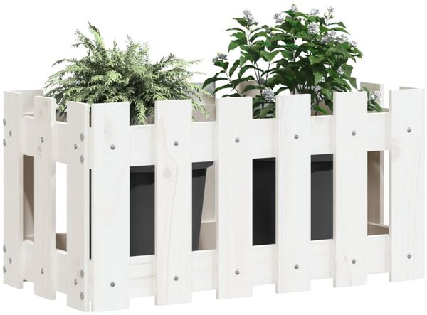 vidaXL Pflanzkübel Lattenzaun-Design Weiß 60x30x30 cm Kiefernholz 832468 Bild 3