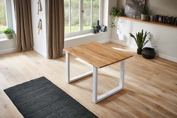 Esstisch Baumkante Massiv Wildeiche 80 x 80 weiß SESSA 73355355