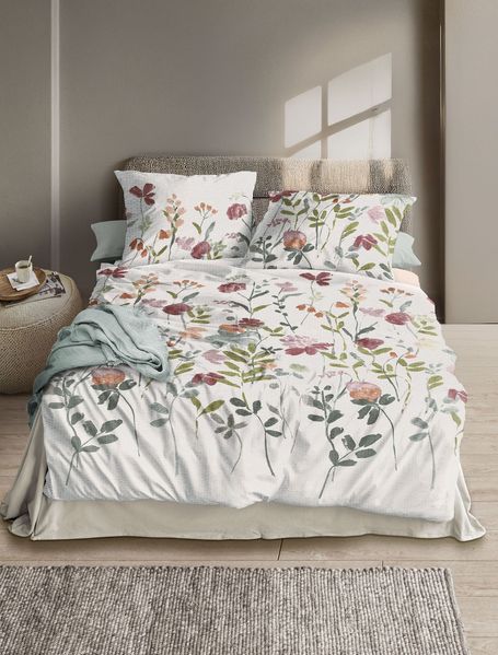 Irisette Easy Soft-Seersucker Bettwäsche 155x220 Wiesenblumen weiß rot 8547-60