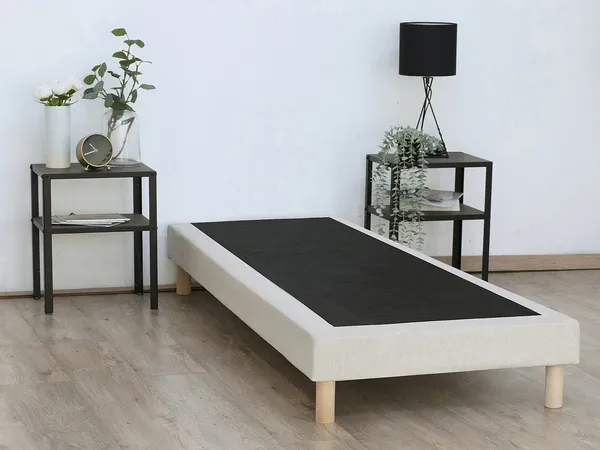 Vente-unique - KOZANI Lattenrost und Bettrahmen Stoff Beige - B 90 cm x H 23 cm x L 190 cm