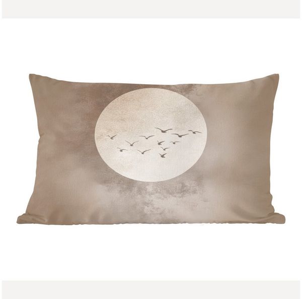 MuchoWow Dekokissen Vogel - Beige - Japanisch, Dekoration, Zierkissen, Kissen mit Füllung, 50x30 cm