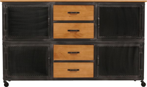 Sideboard HWC-N28, Kommode, Rollen 4 Schubladen, 3D-Struktur Industrial Retro Metall Holz 90x150x40cm ~ schwarz, natur Bild 7
