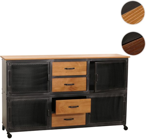 Sideboard HWC-N28, Kommode, Rollen 4 Schubladen, 3D-Struktur Industrial Retro Metall Holz 90x150x40cm ~ schwarz, natur Bild 10