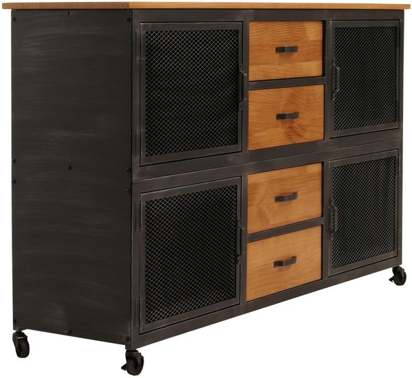 Sideboard HWC-N28, Kommode, Rollen 4 Schubladen, 3D-Struktur Industrial Retro Metall Holz 90x150x40cm ~ schwarz, natur Bild 8